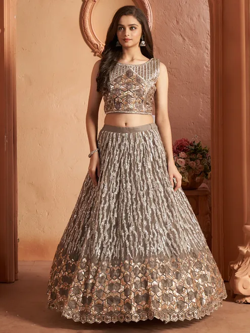 Gorgeous grey net lehenga choli for sangeet