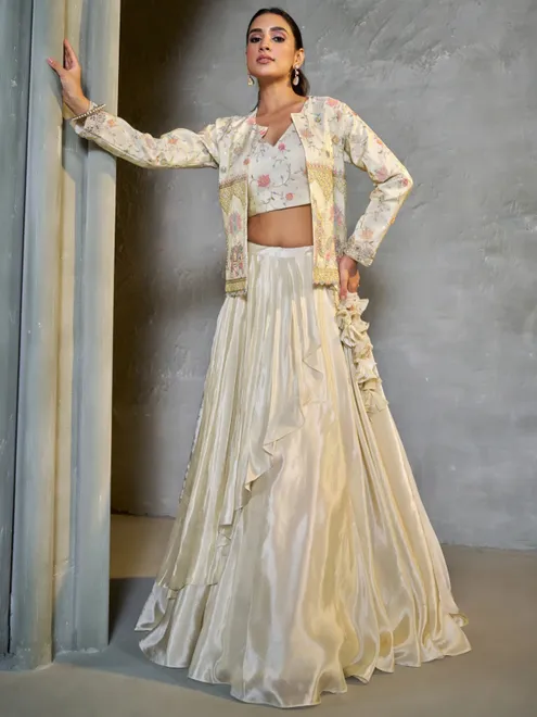Gorgeous off-white satin lehenga choli