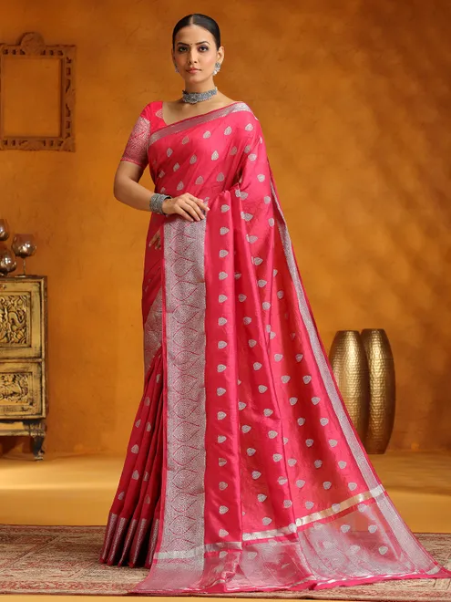 Gorgeous pink silk saree with zari weaving