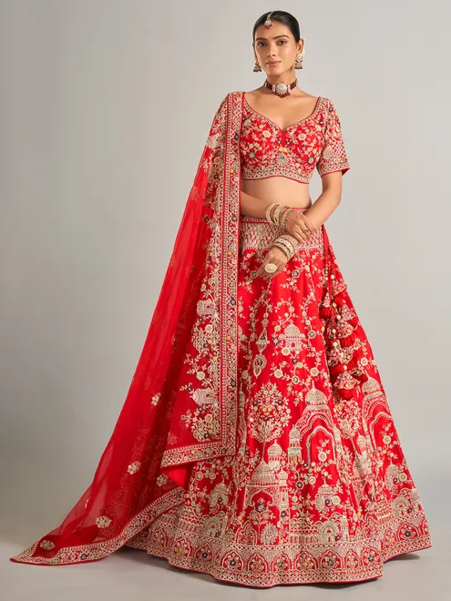 Gorgeous raw silk lehenga choli in red