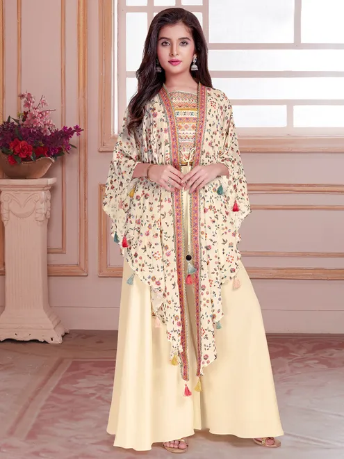 graceful silk cream palazzo salwar suit