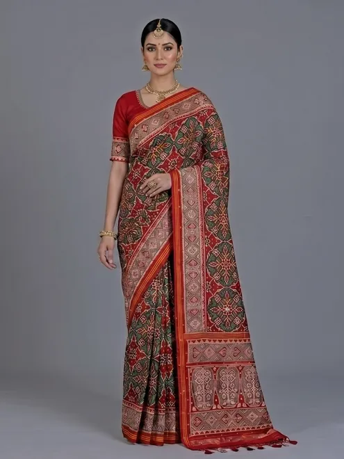 Green and maroon art patola silk saree with rich work