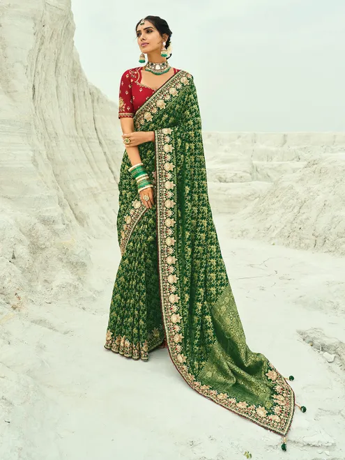 Green bandhej georgette wedding wear saree
