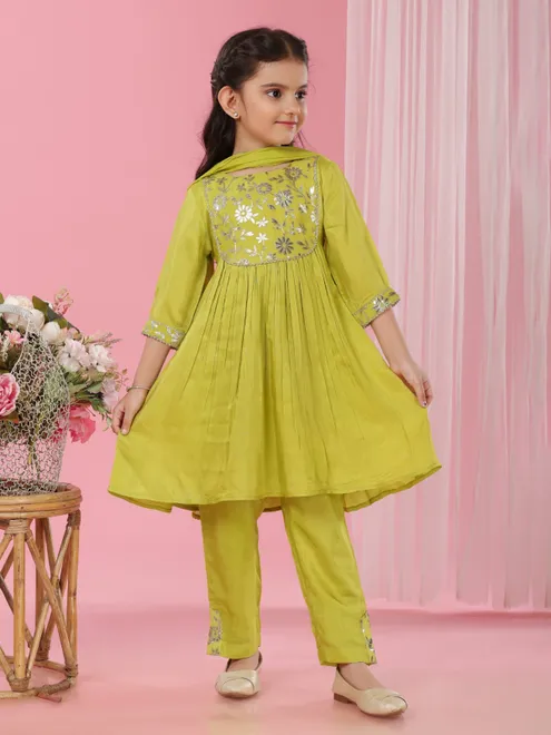 Green crepe silk pant designer suit with dupatta
