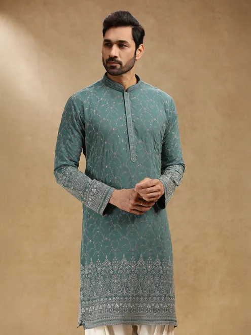 Green festive wear georgette kurta pajama