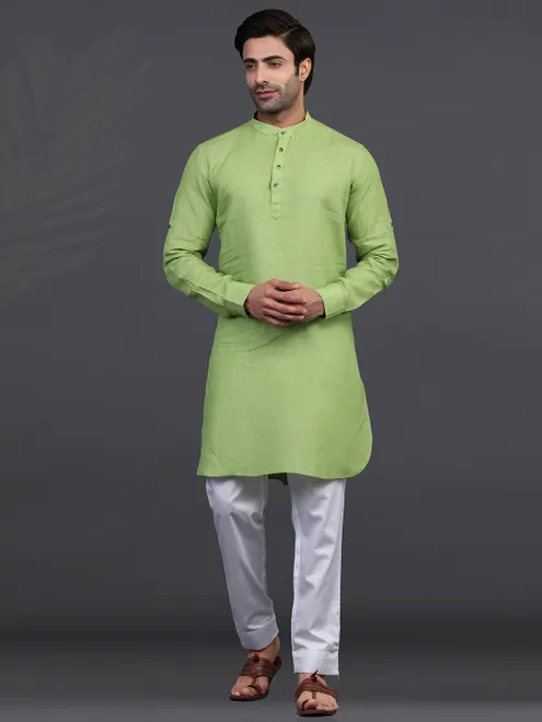 Green linen  Men Kurta pajama for festive wear