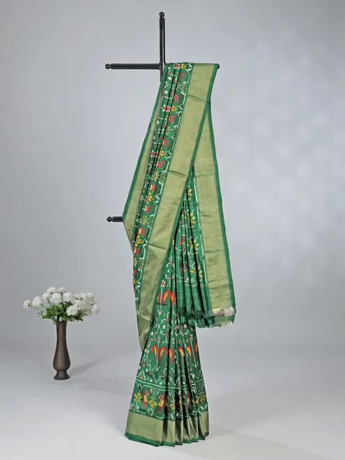 Green patola silk saree for mehendi ready
