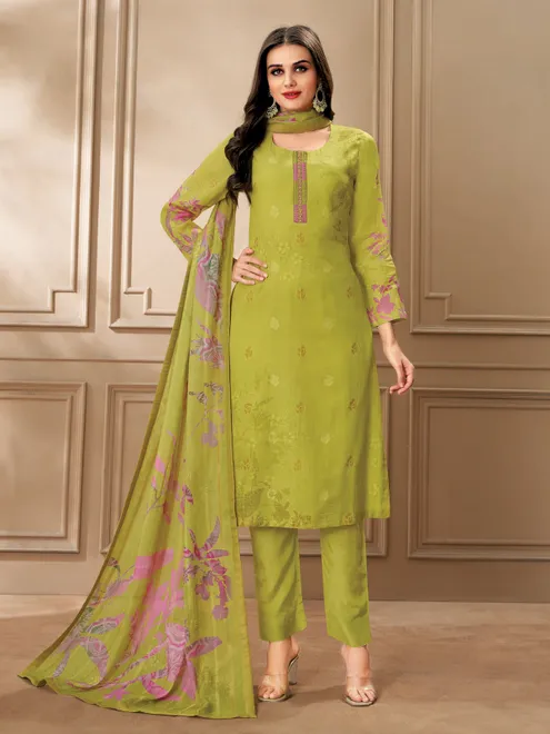 Green printed cotton salwar suit for women