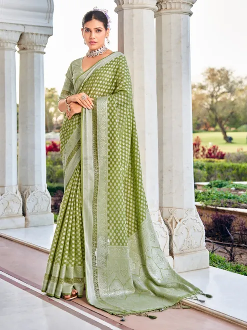 Green saree with zari in soft georgette
