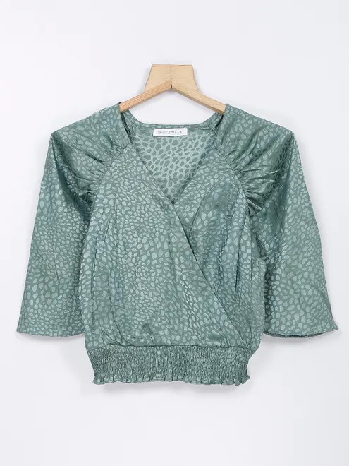 Green silk crop top