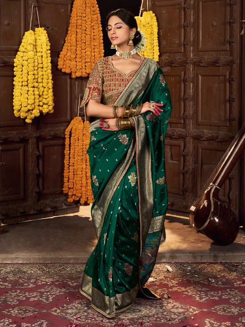 Green silk festive wear saree in premium silk