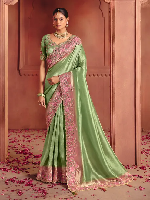 Green silk saree reflecting majestic cultural artistry