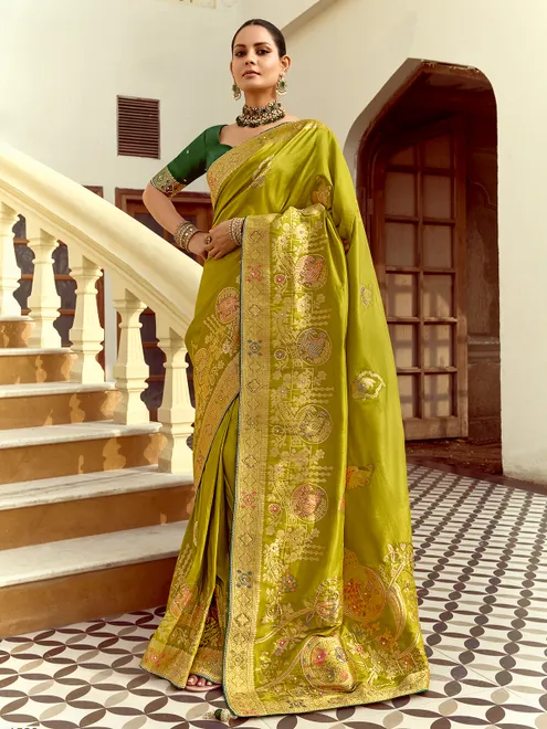 Green silk saree with zari work for wedding wear