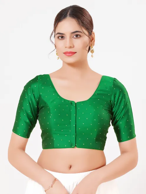 Green tafeta silk zari embellished blouse