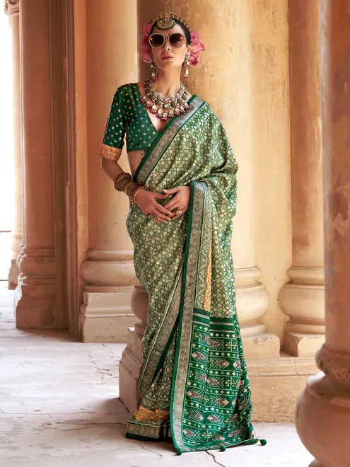 Green traditional patola silk saree