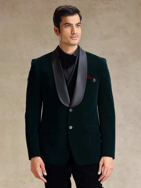 Green velvet 5 pcs tuxedo suit for party