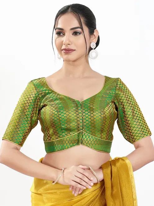 Green zari brocade sweetheart neck festive blouse
