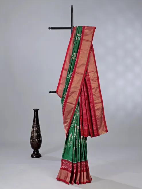 Green zari weaving patola silk saree for mehendi ceremony