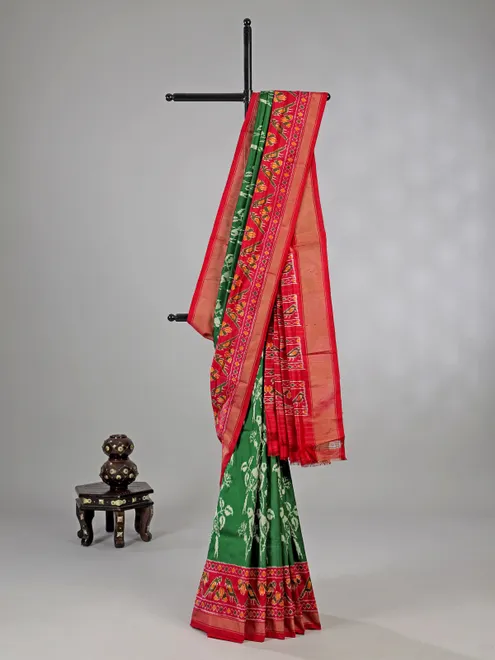 Green zari weaving patola silk saree for mehendi festivities