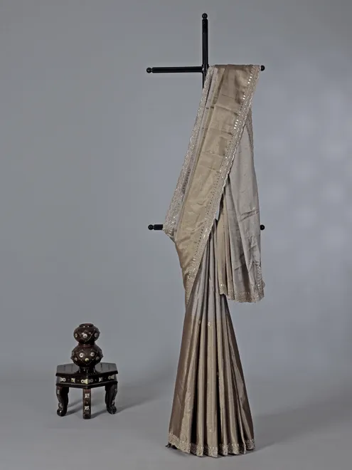 Grey and gold tissue silk saree