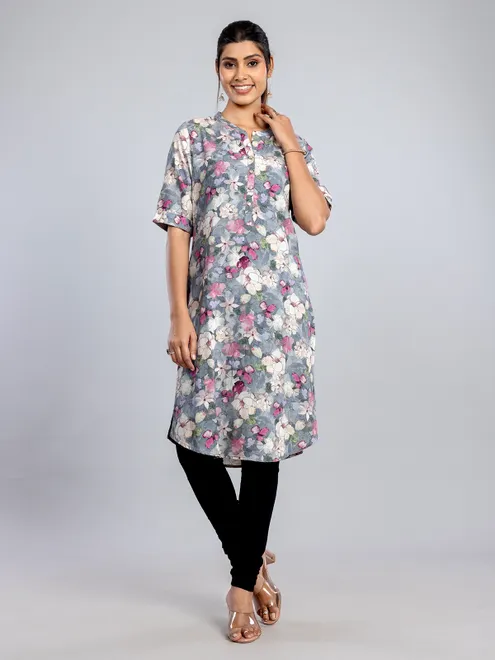 Grey casual wear cotton silk women kurti