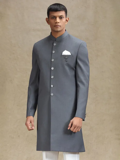 Grey classic indo western in terry rayon