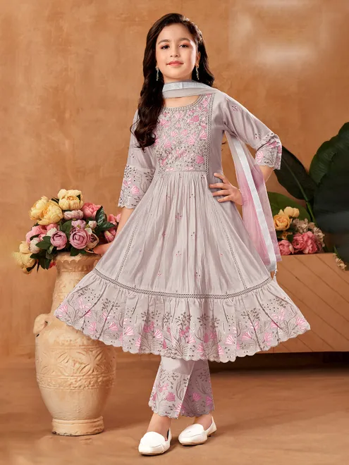 Cream cotton silk elegant salwar suit with dupatta set
