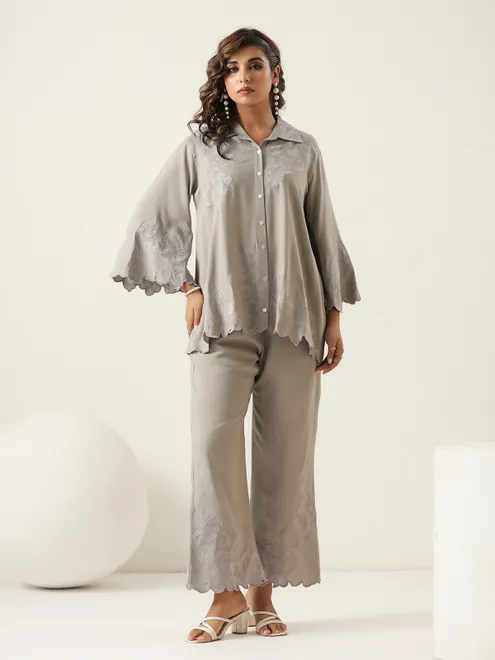 Grey cotton thred worked co ord set