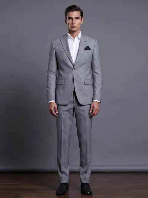 Grey designer coat suit with micro pattern notch lapel