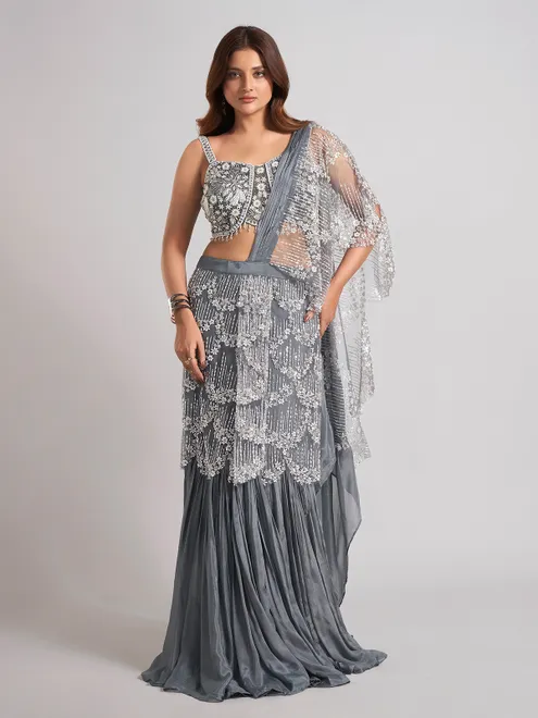 Grey designer silk party wear lehenga choli