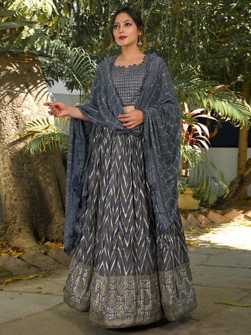 Grey dola silk lehenga choli