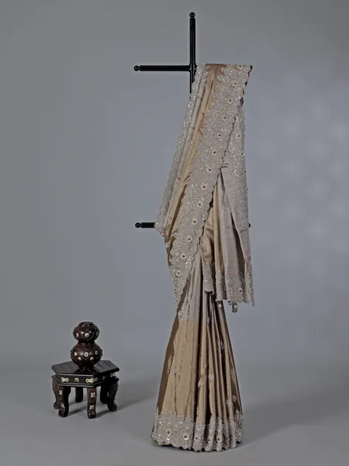 Grey embellished tissue silk saree