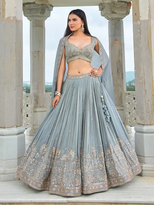 Grey georgette reception wear lehenga choli