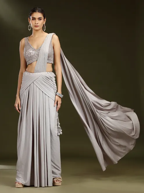 Grey lycra designer lehenga choli for receptions