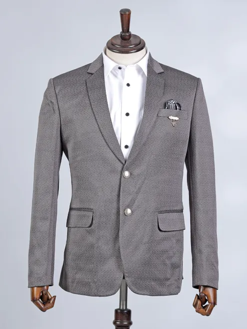 Grey men cotton blazer in textured cotton