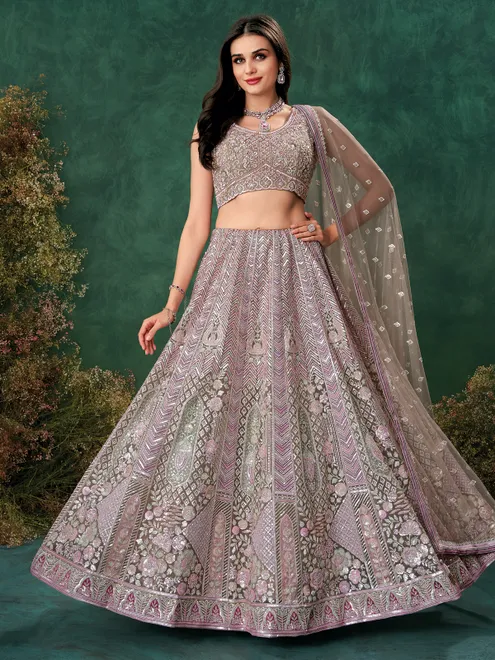 Grey reception wear net lehenga choli