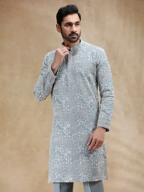 Grey silk kurta suit for festive charm