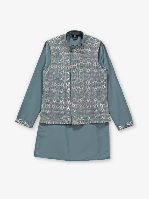 Grey silk waistcoat set for wedding wear
