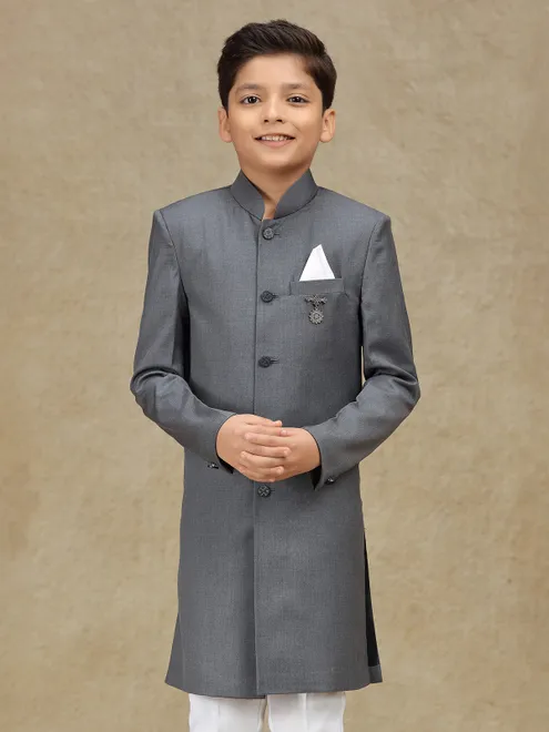 Grey terry rayon reception wear indowestern