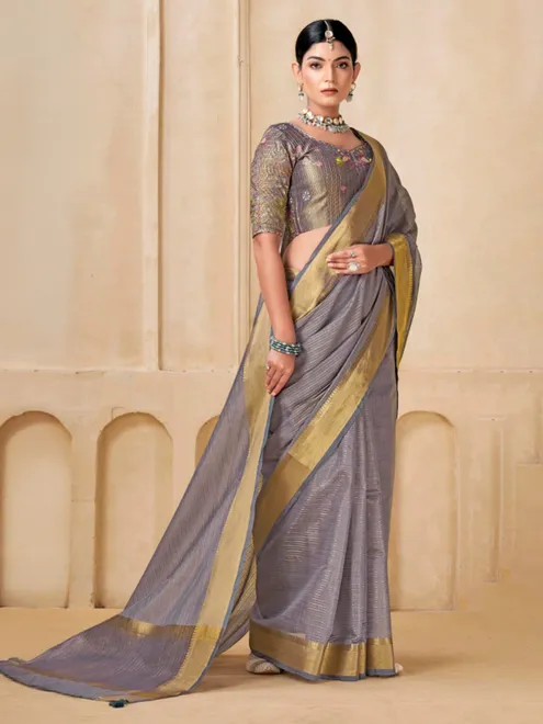 Grey viscose saree for festive wear