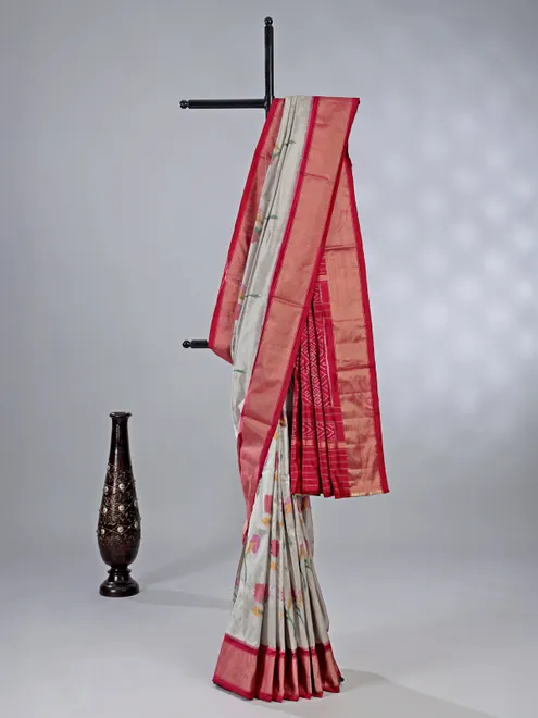 Grey zari weaving patola silk saree for grand festive