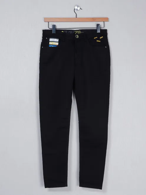 GS78 black denim solid jeans with slim fit