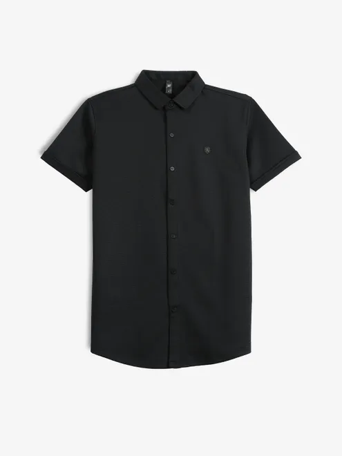 GS78 black plain cotton slim fit shirt