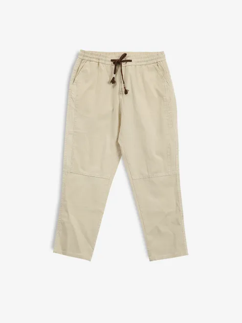 GS78 cream solid cotton track pant