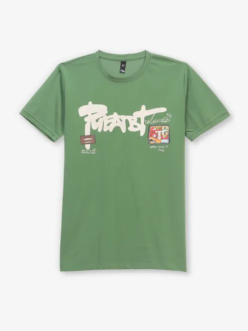 GS78 pista green printed cotton t-shirt