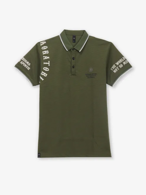 GS78 printed green cotton polo t-shirt
