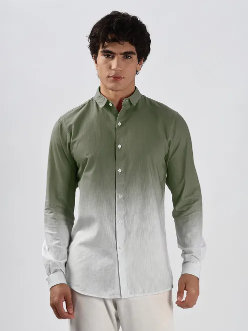 HAMPTONS green and white shaded casual shirt