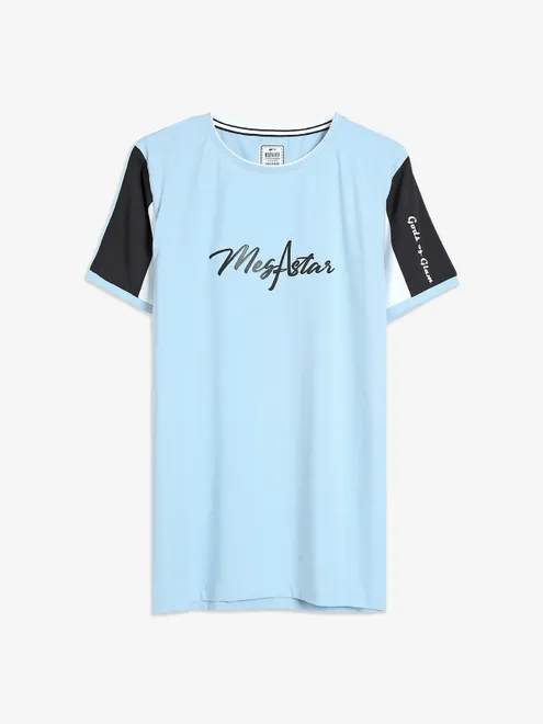 Hats Off sky blue cotton printed t shirt