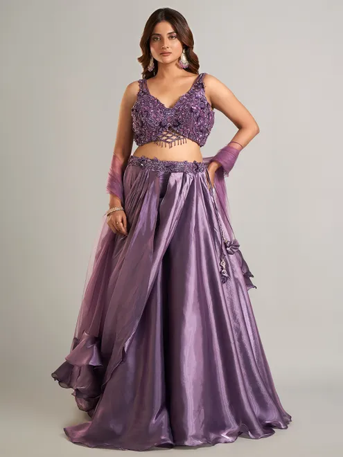 Heavy purple organza lehenga choli