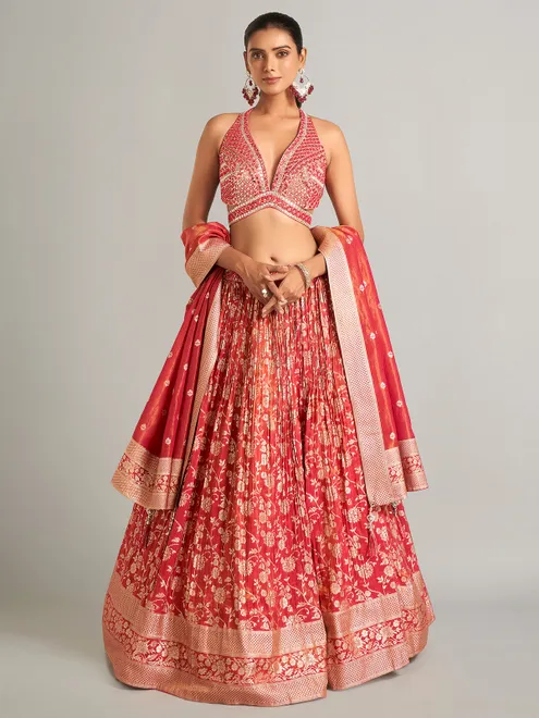Heavy red banarasi silk lehenga choli